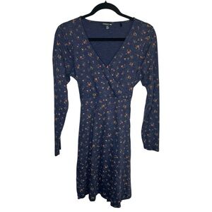 Toad & Co blue floral organic cotton tie detail knee length dress size medium